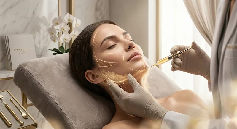 Procedimento de Contorno e definição facial em clínica estética de luxo - Dra. Rosy Ronconi